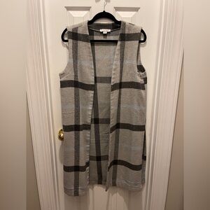 Long Plaid Vest Cotton and Wool Blend